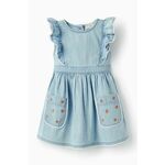 Otroška bombažna obleka zippy - modra. Obleka za dojenčke iz kolekcije zippy. Nabran model, izdelan iz bombažne tkanine.