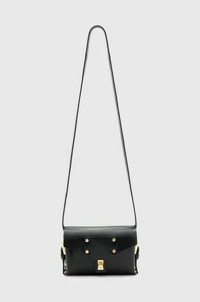 Usnjena torbica AllSaints MIRO MINI črna barva - črna. Majhna torbica iz kolekcije AllSaints. Model na zapenjanje