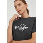 Kratka majica Wrangler Atg ženski, siva barva - siva. Kratka majica iz kolekcije Wrangler. Model izdelan iz tanke, elastične pletenine.