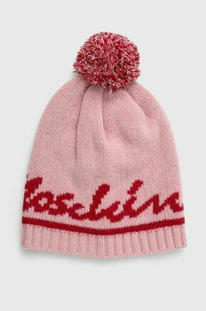 Volnena kapa Moschino roza barva - roza. Kapa iz kolekcije Moschino. Model izdelan iz vzorčaste pletenine.