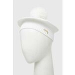 Otroška baretka Guess bela barva - bela. Otroške baretka iz kolekcije Guess. Model izdelan iz enobarvnega materiala. Izjemno zračen, udoben material.