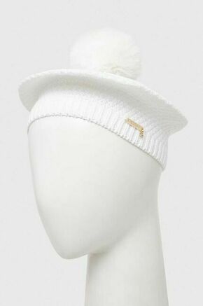 Otroška baretka Guess bela barva - bela. Otroške baretka iz kolekcije Guess. Model izdelan iz enobarvnega materiala. Izjemno zračen
