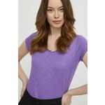 Kratka majica Sisley ženski, vijolična barva - vijolična. Kratka majica iz kolekcije Sisley, izdelana iz enobarvne pletenine. Model iz zračne tkanine z visoko vsebnostjo bombaža.