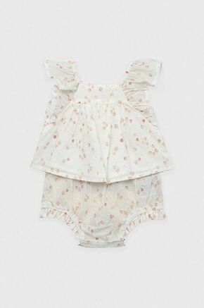 Otroška bombažna obleka GAP bela barva - bela. Lahkotna obleka za dojenčke iz kolekcije GAP. Nabran model izdelan iz vzorčaste tkanine. Lahek material