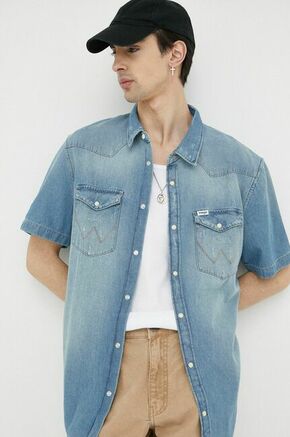 Jeans srajca Wrangler moška - modra. Srajca iz kolekcije Wrangler. Model izdelan iz jeansa. Ima klasičen