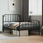 vidaXL Kovinski posteljni okvir z vzglavjem in vznožjem&nbsp;črn 107x203 cm