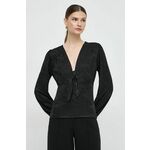 Majica Morgan ženska, črna barva - črna. Bluza iz kolekcije Morgan, izdelana iz elastične pletenine. Poliester zagotavlja večjo odpornost na gubanje.