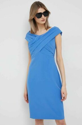 Obleka Lauren Ralph Lauren - modra. Obleka iz kolekcije Lauren Ralph Lauren. Raven model izdelan iz enobarvne tkanine.