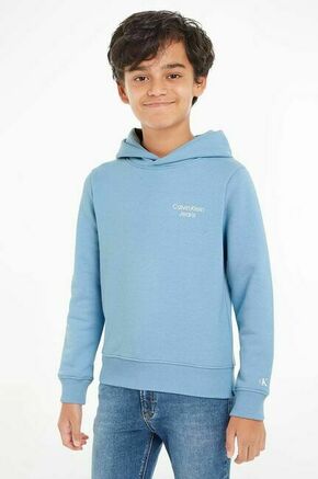 Otroški pulover Calvin Klein Jeans s kapuco - modra. Pulover s kapuco iz kolekcije Calvin Klein Jeans