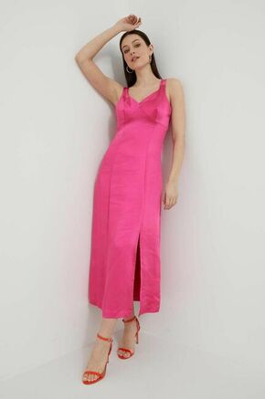 Obleka United Colors of Benetton roza barva - roza. Obleka iz kolekcije United Colors of Benetton. Model izdelan iz enobarvne tkanine. Model iz tanke