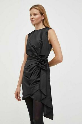 Obleka Twinset črna barva - črna. Elegantna obleka iz kolekcije Twinset. Model izdelan iz enobarvne tkanine. Model iz mehke in zračne tkanine je idealen za toplejše letne čase.