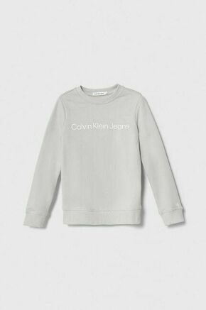 Otroški bombažen pulover Calvin Klein Jeans siva barva - siva. Otroški pulover iz kolekcije Calvin Klein Jeans