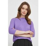 Kratka majica Sisley ženski, vijolična barva - vijolična. Lahkotna majica iz kolekcije Sisley, izdelana iz tanke, elastične pletenine. Zaradi vsebnosti modala je pletenina mehka na otip in ima za kožo prijetno teksturo.