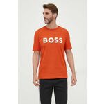 Bombažna kratka majica BOSS oranžna barva - oranžna. Kratka majica iz kolekcije BOSS, izdelana iz tanke, elastične pletenine. Model iz izjemno udobne bombažne tkanine.