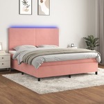 shumee Box spring postelja z vzmetnico LED roza 160x200 cm žamet