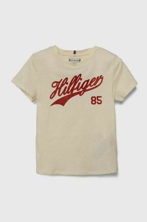 Otroška kratka majica Tommy Hilfiger bež barva - bež. Lahkotna kratka majica iz kolekcije Tommy Hilfiger. Model izdelan iz pletenine