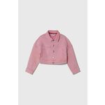 Otroška jeans jakna HUGO roza barva - roza. Otroški jakna iz kolekcije HUGO. Nepodložen model, izdelan iz jeansa. Model iz tankega materiala je idealen za toplejše letne čase.