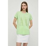 Kratka majica Armani Exchange ženski, zelena barva - zelena. Kratka majica iz kolekcije Armani Exchange, izdelana iz enobarvne pletenine. Model iz izjemno udobne tkanine z visoko vsebnostjo bombaža.