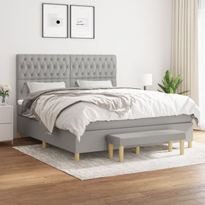 Box spring postelja z vzmetnico svetlo siva 180x200 cm blago - vidaXL - Siva - 88