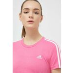 Bombažna kratka majica adidas roza barva - roza. Kratka majica iz kolekcije adidas. Model izdelan iz pletenine z nalepko. Tanek, gosto pleten material.