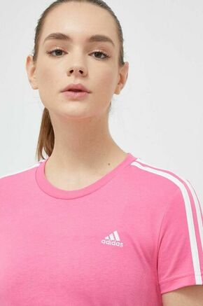 Bombažna kratka majica adidas roza barva - roza. Kratka majica iz kolekcije adidas. Model izdelan iz pletenine z nalepko. Tanek