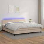 Vidaxl Box spring postelja vzmetnico LED kapučino 200x200 cm um. usnje