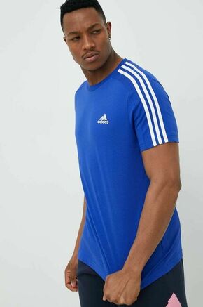 Bombažna kratka majica adidas - modra. Kratka majica iz kolekcije adidas. Model izdelan iz tanke