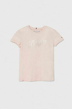 Otroška kratka majica Tommy Hilfiger roza barva - roza. Otroške kratka majica iz kolekcije Tommy Hilfiger. Model izdelan iz elastične pletenine. Model iz izjemno udobne tkanine z visoko vsebnostjo bombaža.