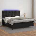 shumee Box spring postelja z vzmetnico LED črna 160x200cm umetno usnje
