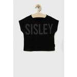 Otroška bombažna kratka majica Sisley črna barva - črna. Otroške lahkotna kratka majica iz kolekcije Sisley. Model izdelan iz pletenine, prijetne na optip. Model iz izjemno udobne bombažne tkanine.