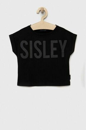 Otroška bombažna kratka majica Sisley črna barva - črna. Otroške lahkotna kratka majica iz kolekcije Sisley. Model izdelan iz pletenine