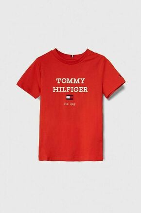 Otroška bombažna kratka majica Tommy Hilfiger rdeča barva - rdeča. Otroške lahkotna kratka majica iz kolekcije Tommy Hilfiger