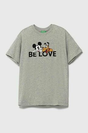 Otroška bombažna kratka majica United Colors of Benetton x Disney siva barva - siva. Otroška lahkotna kratka majica iz kolekcije United Colors of Benetton