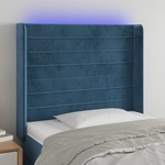 vidaXL LED posteljno vzglavje temno modro 83x16x118/128 cm žamet