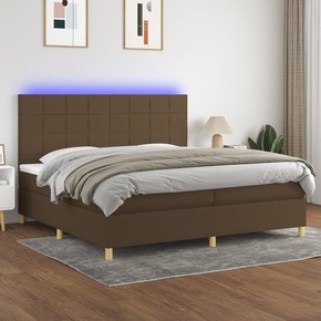 Box spring postelja z vzmetnico LED temno rjava 200x200cm blago - vidaXL - Rjava - 92