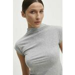 Kratka majica Answear Lab ženski, siva barva - siva. Kratka majica iz kolekcije Answear Lab, izdelana iz debele, zelo elastične pletenine. Model iz izjemno udobne tkanine z visoko vsebnostjo viskoze.