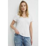 Bombažna kratka majica Pepe Jeans LUNA ženska, bela barva, PL505856 - bela. Kratka majica iz kolekcije Pepe Jeans, izdelana iz enobarvne pletenine. Model iz izjemno udobne bombažne tkanine.