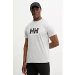 Bombažna kratka majica Helly Hansen HH LOGO - siva. Kratka majica iz kolekcije Helly Hansen, izdelana iz tanke, elastične pletenine. Model iz zračne bombažne tkanine.