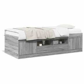 VidaXL Dnevna postelja s predali siva sonoma 100x200 cm inženirski les