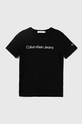 Otroška bombažna kratka majica Calvin Klein Jeans črna barva - črna. Otroške lahkotna kratka majica iz kolekcije Calvin Klein Jeans
