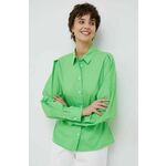 Bombažna srajca Tommy Hilfiger ženska, zelena barva - zelena. Srajca iz kolekcije Tommy Hilfiger. Model izdelan iz enobarvnega materiala. Ima klasičen ovratnik. Lahek in udoben model, idealen za vsakodnevno nošenje.