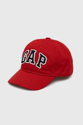 Otroška bombažna bejzbolska kapa GAP rdeča barva - rdeča. Otroška kapa s šiltom vrste baseball iz kolekcije GAP. Model izdelan iz tkanine z nalepko.