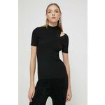 Kratka majica HUGO ženski, črna barva - črna. Kratka majica iz kolekcije HUGO, izdelana iz rebraste pletenine. Model iz raztegljive tkanine, ki poudari in oblikuje silhueto.