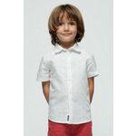 Otroška bombažna srajca Mayoral bela barva - bela. Otroški srajca iz kolekcije Mayoral, izdelana iz vzorčaste tkanine. Model iz zračne bombažne tkanine.