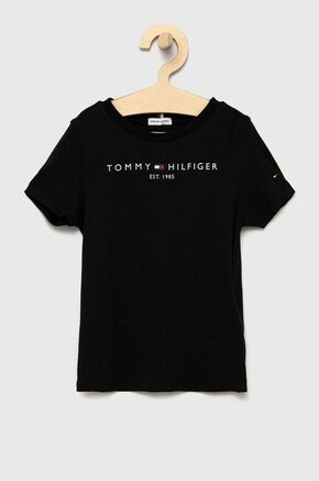 Otroški bombažen t-shirt Tommy Hilfiger črna barva - črna. Otroški T-shirt iz kolekcije Tommy Hilfiger. Model izdelan iz bombažnega materiala.