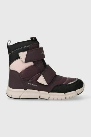 Otroški zimski škornji Geox bordo barva - bordo. Zimski čevlji iz kolekcije Geox. Podloženi model izdelan iz kombinacije ekološkega usnja in tekstilnega materiala. Model s tekstilno notranjostjo