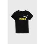 Otroška bombažna kratka majica Puma črna barva - črna. Otroške lahkotna kratka majica iz kolekcije Puma, izdelana iz pletenine, prijetne na otip. Model iz izjemno udobne bombažne tkanine.