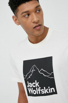 Bombažna kratka majica Jack Wolfskin bež barva - bež. Kratka majica iz kolekcije Jack Wolfskin. Model izdelan iz pletenine s potiskom. Izjemno udoben material