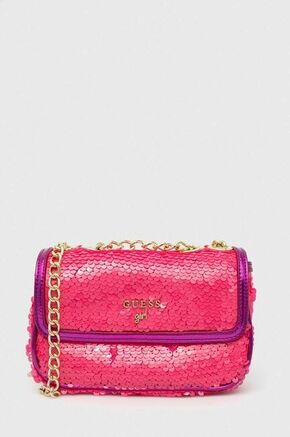 Otroška torbica Guess roza barva - roza. Otroška Majhna torbica iz kolekcije Guess. Model na zapenjanje