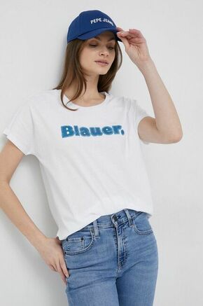 Bombažna kratka majica Blauer bela barva - bela. Ohlapna kratka majica iz kolekcije Blauer. Model izdelan iz tanke